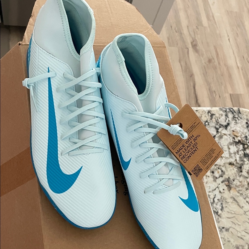 Nike Light Blue and White Soccer Shoes